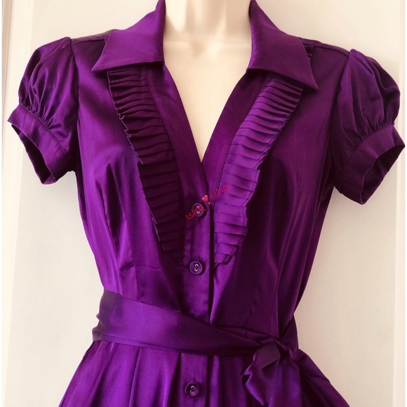 BEBE Silk Ruffle Front Shirt Dress, Cap Sleeve XXS - Picture 3 of 8